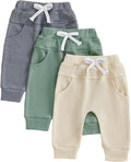 Sejardin Toddler Baby Boy Girl Pants 3 Pack Solid Color Elastic Waist Jogger Sweatpants Newborn Infant Casual Bottoms