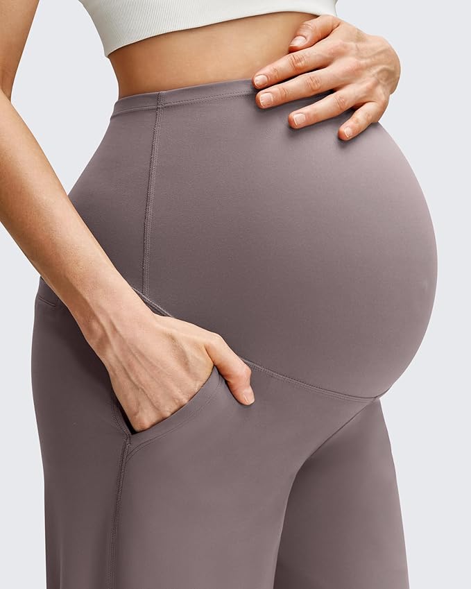 G4Free BareFeel Maternity Dress Yoga Pants with Pockets Over The Belly Stretchy Work Slack Pregnancy Wide Leg Casual Trousers
