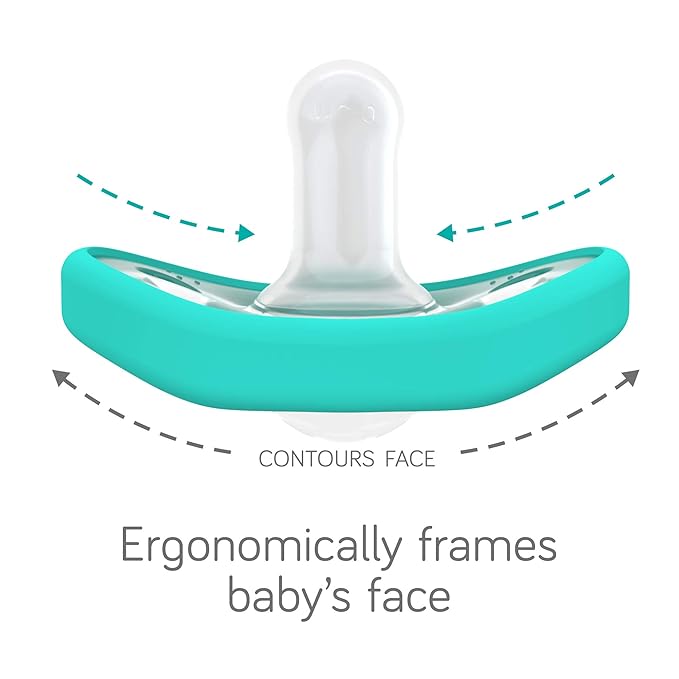 Nanobebe Baby Pacifiers 0-3 Month - Orthodontic, Curves Comfortably with Face Contour, Award Winning for Breastfeeding Babies, 100% Silicone, Baby Registry Gift 4pk,Teal/Grey
