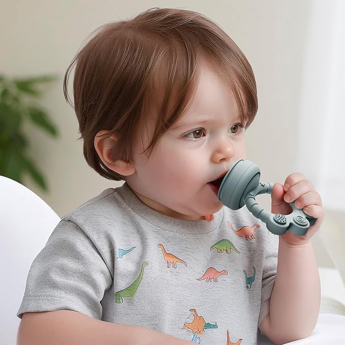 2 Pack Baby Fruit Food Feeder+Breastmilk Popsicle Molds,Baby Teethers,BPA Free,3 Sizes,2mm Fine Holes to Prevent Choking,Perfect for Teething Relief & Infant Solid Food Introduction,3 M+ (Ether/Grey)