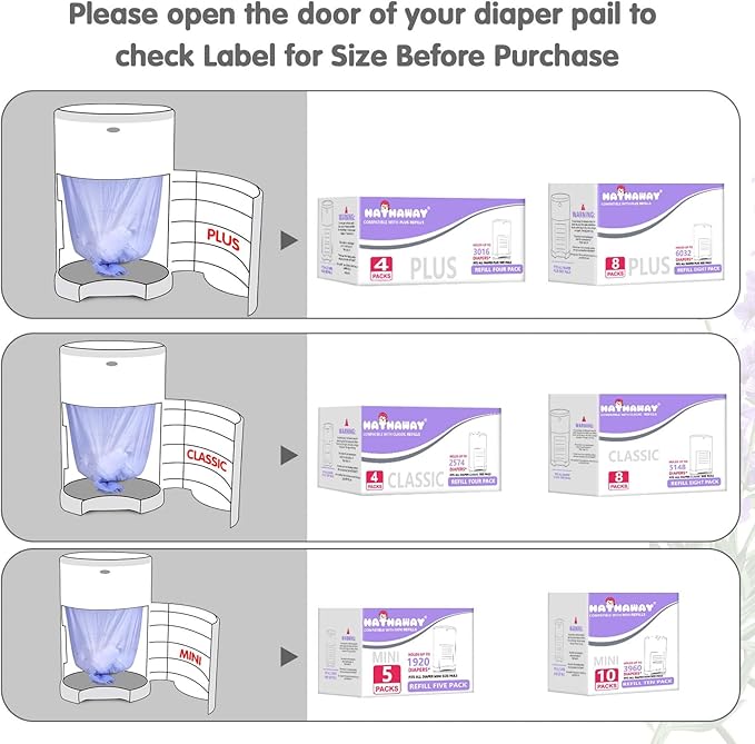 Diaper Pail Refill Bags Compatible With Dekor Plus Diaper Pail, Extra 30% Length, Lavender Scent, 5 Pack