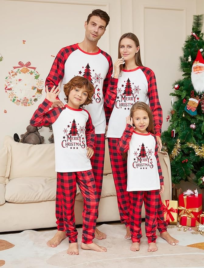 Awoscut Christmas Family Matching Pajamas Christmas Pjs Holiday Nightwear Sleepwear Sets Long Sleeve Pjs