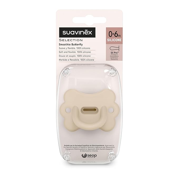 Color Essence SX PRO Silicone Butterfly Baby Pacifier 1Pk, Made with 100% Soft Silicone, Baby Essentials Perfect for Breastfeeding Babies, Designed in Spain, 0-6 Mths, Irish Cream