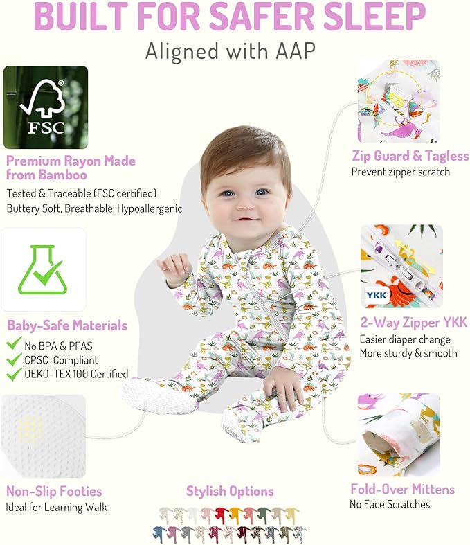 HAPIU Rayon from Bamboo Baby Footed Pajamas, 2 Way Zipper YKK, Footie for Baby Boy Girls, Newborn-24 Months