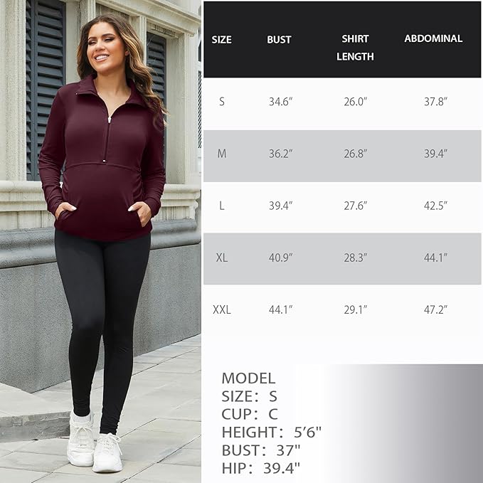GINKANA Maternity Women's Long Sleeve Shirt Half Zipper Lapel Lightweight Casual Maternity Pullover with Pockets