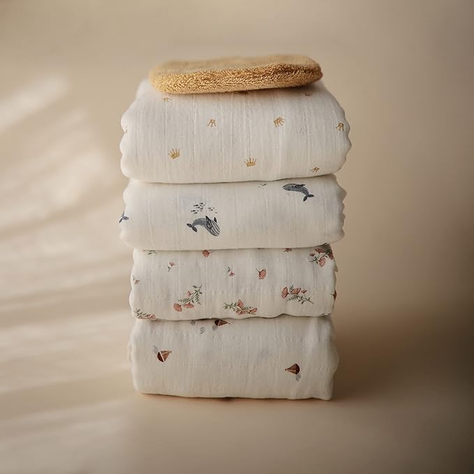 mushie Muslin Baby Swaddle Blanket | 100% Organic Cotton (Whales)