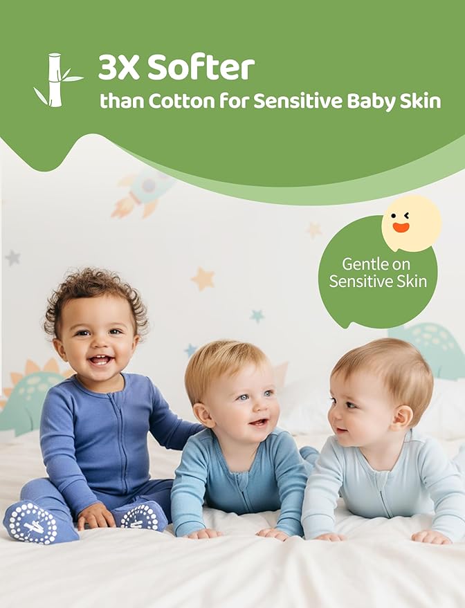 PATPAT Baby Footies Boys Girls - Bamboo Viscose - Zipper & Non-Slip Soles Romper Mitten - Footed & Footless Infant Clothes