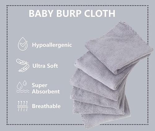 8 Pack Burp Cloths for Baby - 20" by 10" Ultra Absorbent Burping Cloth, Hand Washcloths, Newborn Towel - Milk Spit Up Rags - Burpy Cloths for Unisex, Boy, Girl - Burp Cloths Set (Grey)