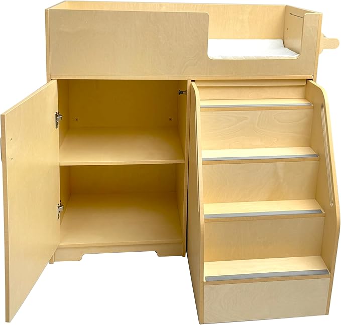 Portable Baby Changing Table Dresser with Stairs on Wheels – Wooden Diaper Changing Station with 2 Storage Shelves, Paper Roller, and Changing Pad - Perfect for Babies and Toddlers