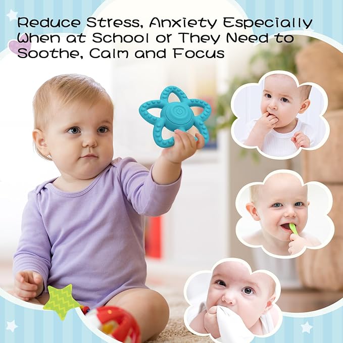 Vibrating Sensory Chew Toy, Teether Teething Toys for Baby 6-18 Months, Sensory Toys for Kids with Autism&Toddler Travel Essential - 3X Vibration Settings, Gifts for Boys Girls