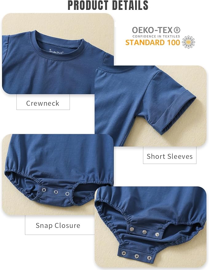 Jimonda Baby Bubble Romper Boy Girl Solid Color T-Shirt Outfits Short Sleeve Bodysuit Organic Cotton 2Pcs