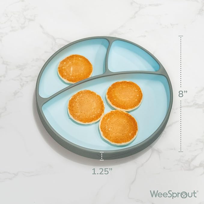 WeeSprout Silicone Suction Plate - Two-Tone Baby Plate with Suction Cup - Sectioned Divided Dish for Kids, Infants, Toddlers - Food-Grade Silicone Dinnerware (Pastel Blue/Matte Navy)