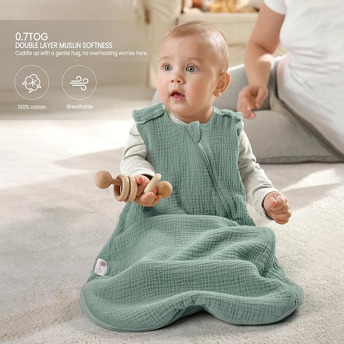 lulumoon Sleep Sack Muslin for Baby: Cotton Wearable Blanket for 9-15 Months - Soft Lightweight Ideal for Nursery Lounge Nighttime Naptime 12-18 Months