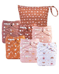 babygoal Cloth Diaper Covers 6 Pack with Wet Bag for Fitted Diapers and Prefolds with Double Gussets, Adjustable and Reusable for Baby Boys and Girls 6DCF12-B