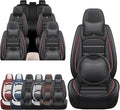 JOJ Car Seat Cover Fit for Toyota Highlander 2001-2025,7 Seat Car Seat Cover,No-Slip Waterproof Breathable Faux Leather,Full Set with Pillow Steering Wheel Covers,Black Red