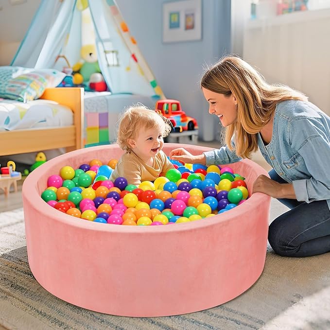 Foam Baby Ball Pit, 35.4"x 11.8" Ball Pits for Toddlers, Soft Round Kiddie Playpen Ball Pool for Kids with Soft Memory Sponge, Ideal Gift for Babies Indoor and Outdoor Game,Pink(Balls not Included)