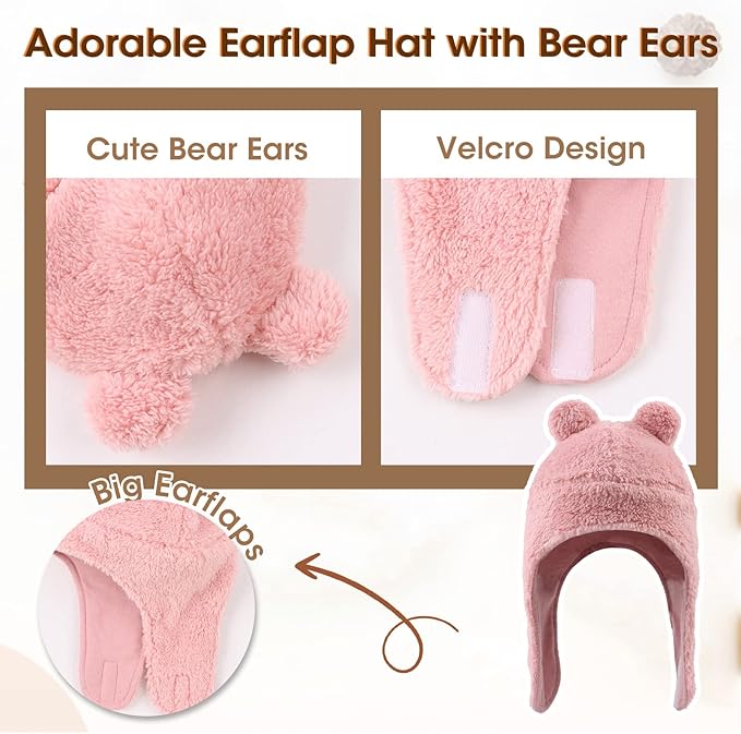 Bear Baby Winter Hat Toddler Earflap Beanie Unisex Infant Snow Cap Warm Fleece Kids Trapper Hats for Girls Boys 0-36M