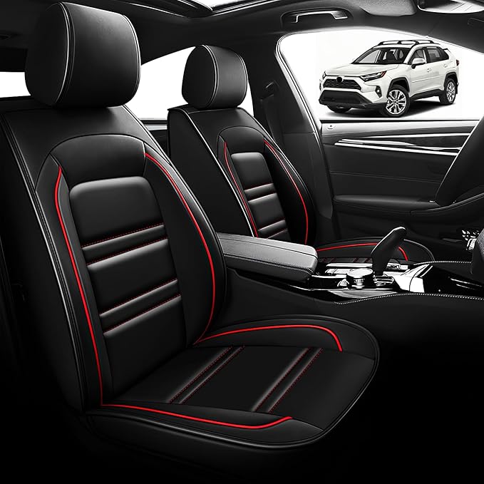 Seat Cover for Toyota rav4 2000-2025 | Car Seat Covers Front Seats, Waterproof Seat Protectors, Automotive Front Seat Covers (Front Seat, Black&Red Line)