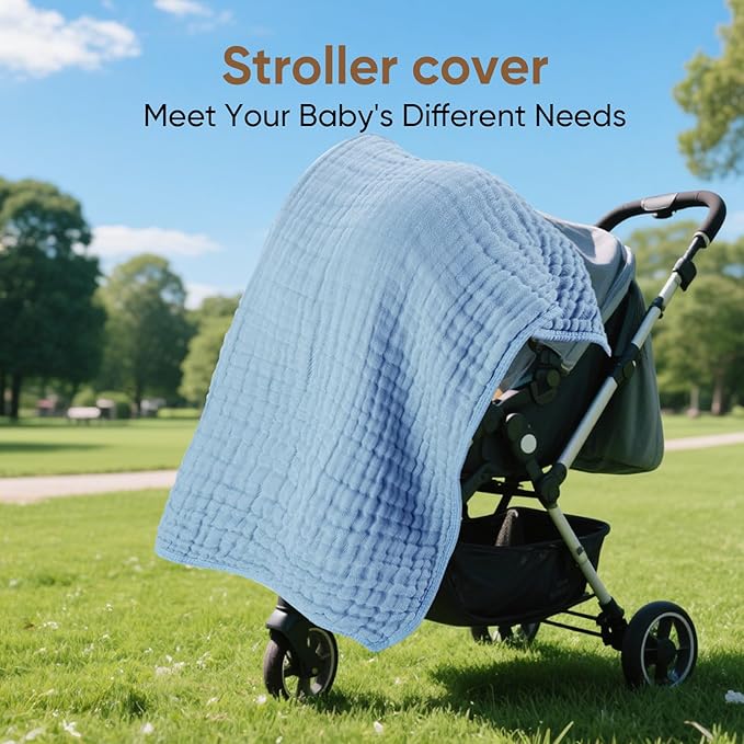 Muslin Baby Towels 100% Cotton ，Super Soft Muslin Baby Bath Towel - 32 x 32 Inches, Suitable for Newborn and Young Children up to 3 Years Old. (Light Blue & Dark Blue)