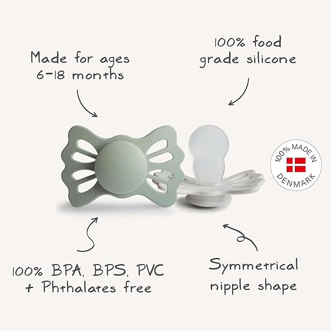 FRIGG Lucky Symmetrical SilkySoft Silicone Baby Pacifier | Made in Denmark | BPA-Free (Cream/Blush, 6-18 Months)