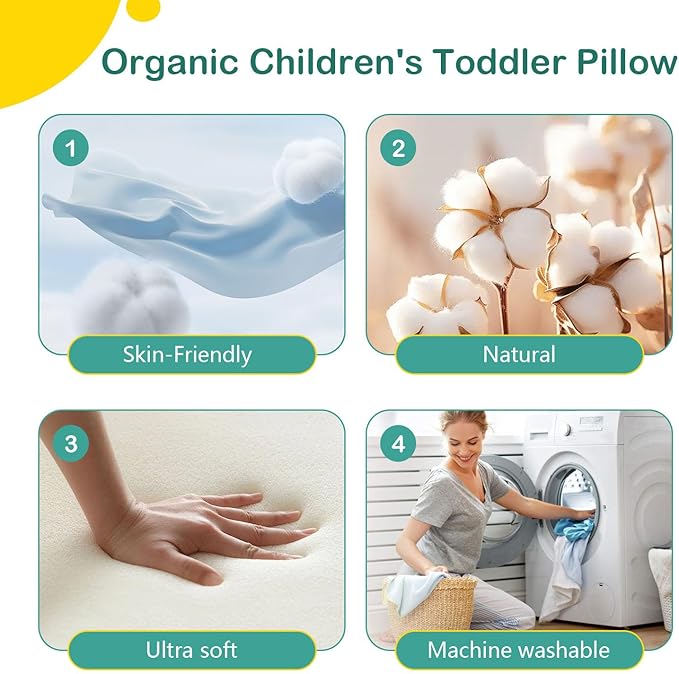 Soft Toddler Pillow for Sleeping (14.5'' x 8.4'') with Removable Cover – Ideal for Travel & Nursery, Cuddly Bear Design – Perfect for Ages 1-2 Years