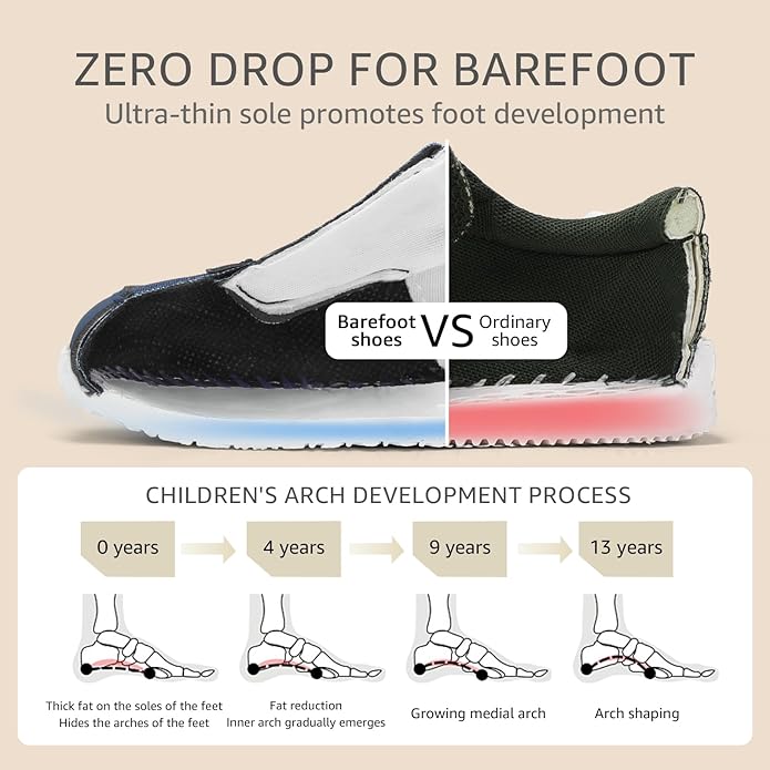 Toddler Wide Toe Box Barefoot Shoes Boys Girls Sneakers Kids Tennis Shoes Preschool Non Slip Lightweight Comfortable First Walking Shoes Running Outdoor Activities