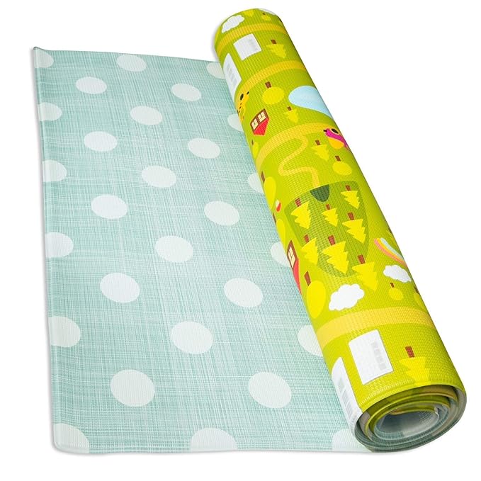 Baby Care Play Mat (Large, Playful - Country Town (Blue)) 82'' x 55'' Original One-Piece Reversible Rollable Waterproof Play Mat for Infants, Babies, Toddler, and Kids