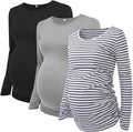 Ecavus Women's Maternity Shirts Long Sleeve Soft Stretchy Pregnancy Tops Side Ruched Casual Mama Clothes