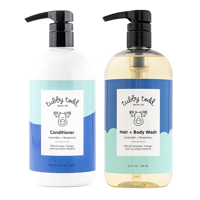 TUBBY TODD Hair Duo - Baby Shampoo and Conditioner Set - Gentle & Moisturizing Hair Care - Hypoallergenic, Non-Irritating - For Newborns, Toddlers & Kids - 25 Fl Oz & 24.3 Fl Oz - Lavender Rosemary