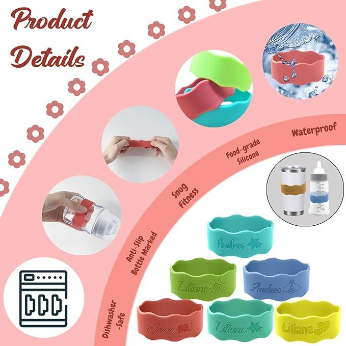 Personalized Baby Bottle Labels for Daycare Custom Water Bottle Name Bands Customized Engraved Silicone Baby Reusable Bottle Straps Labels for Cups School-Lake Blue