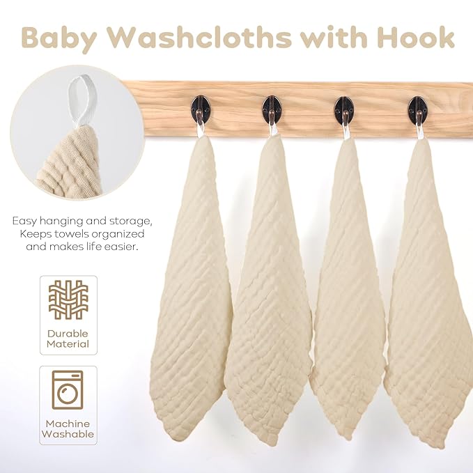 Yoofoss Muslin Baby Washcloths 100% Cotton Face Towels 6 Pack Wash Cloths for Baby 12x12in Soft and Absorbent Baby Wipes (Apricot)