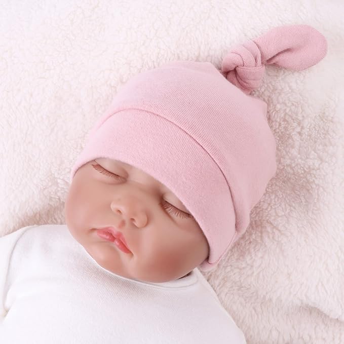 JANGANNSA Newborn Baby Hat Infant Baby Boys Beanie Top Knot Stretchy Hats for Girls 100% Organic Cotton