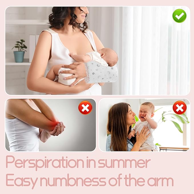 ROYALAY Arm Pillow for Feeding Baby, Soft Cotton Bottle Breast Feeding Pillows for Babies, Double-Sided Available Headrest for Newborn, Pink