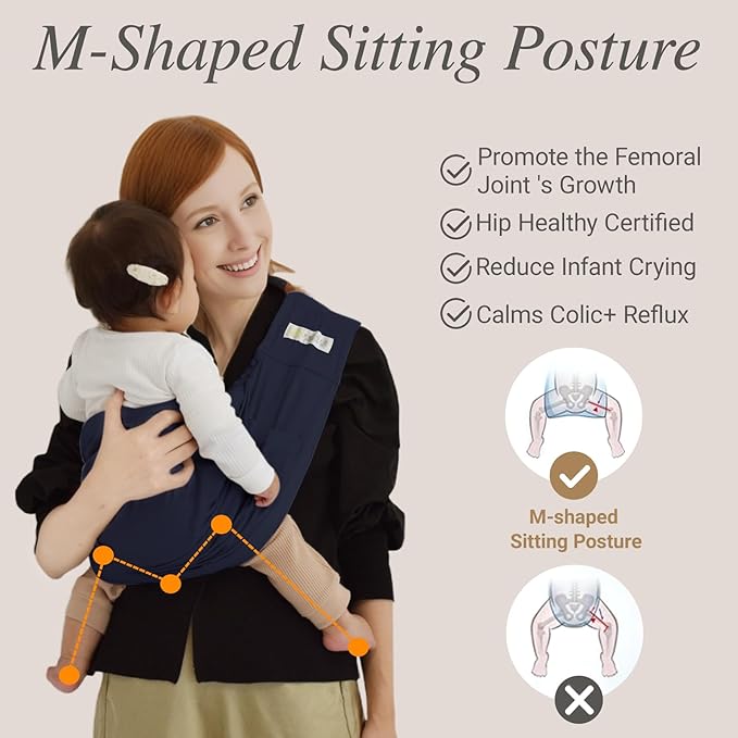 Baby Sling Carrier for Newborn to Toddler(8-45 Lbs), Cozy Wearing Baby Wrap Carrier with Adjustable Shoulder Strap Safety Buckle, Portable Lightweight Child Carrier Sling One Size Fit All Parents-Blue