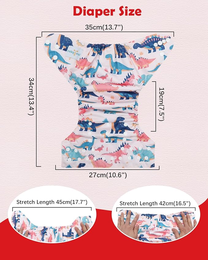 Babygoal Baby Cloth Diaper 6 Pack with 6pcs Inserts and Wet Bag for Fitted Diapers and Prefolds, Adjustable and Reusable Covers for Toddler Boys and Girls