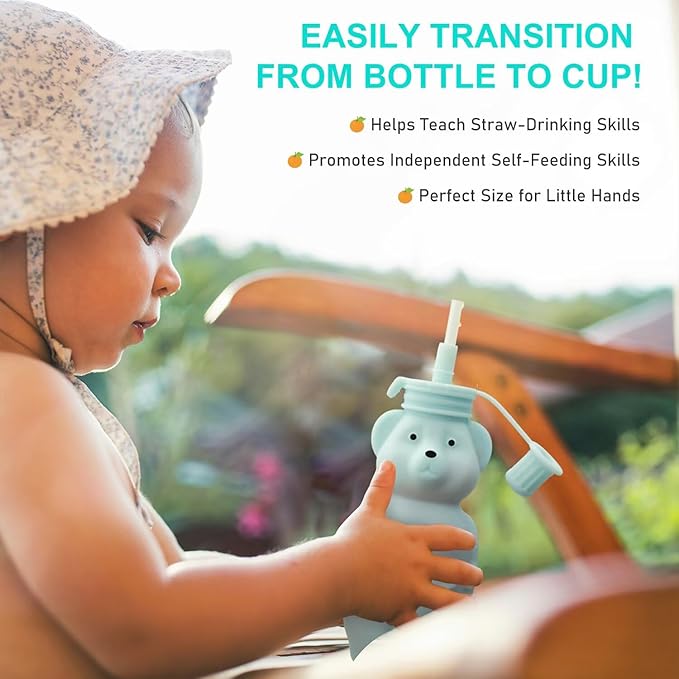 Honey Bear Silicone Straw Cup, Babies Water Drinking Cup, 8-Ounce Therapy Sippy Bottles for Speech and Feeding Training, BPA Free & Dishwasher Safe (AQUA)