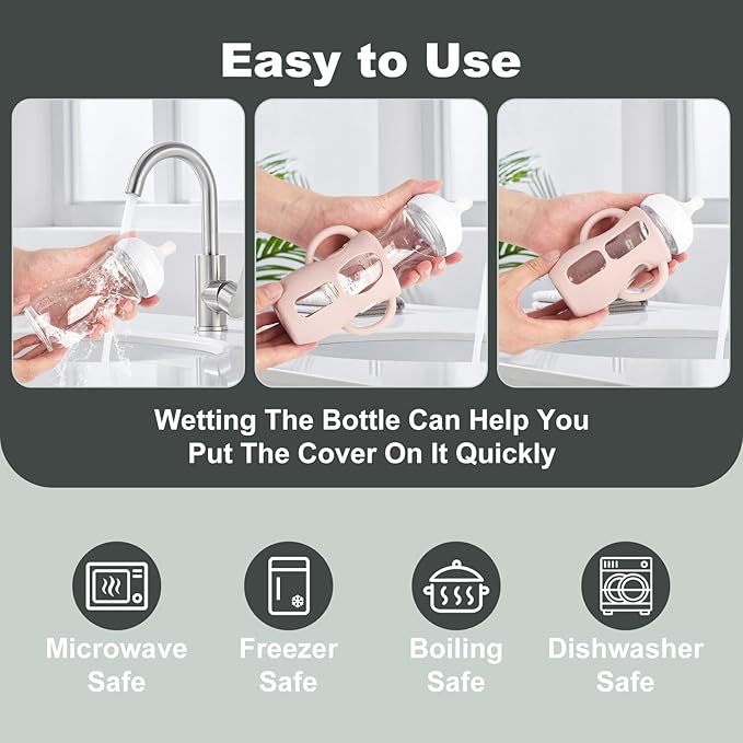 3PCS Philips Avent Glass Bottle Silicone Sleeves with Handles, Compatible with Philips Avent Glass Bottles 8 oz, Suitable for Avent Baby Bottles 8 oz, and Easy to Clean