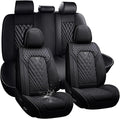 Car Seat Cover Full Set, Waterproof Leather Seat Cover,Front and Rear Auto Seat Cover, Breathable Car Seat Cushion, Full Coverage Car Seat Protector Universal Fit Most Cars (5 Seat,Black)