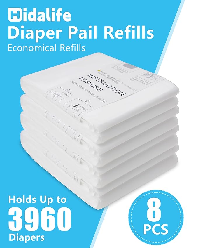 HIDALIFE Refills Compatible with Dekor Classic Diaper Pails, Disposable Diaper Trash Bags, Extra Thick Diaper Pail Refill Liners, Hold Up to 3960 Diapers (8 Pack)