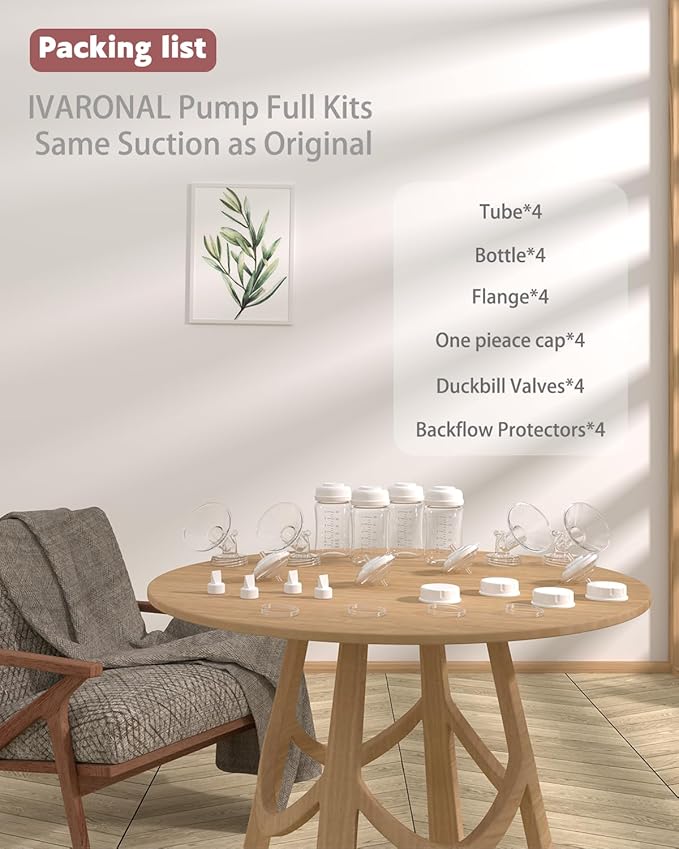 4packs 17mm Full Breast Replacement Pump Parts for Spectra S1 S2 9 Plus Synergy Gold Include 13mm Flange,Valve,Backflow Protector,Tube,Bottle,Caps, Fit for Motif Luna Cimilre Ameda MYA Pump