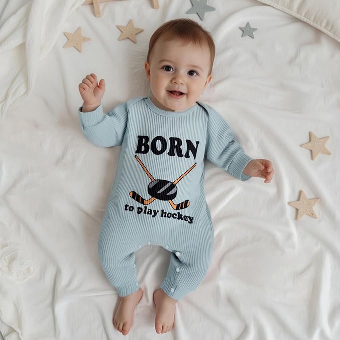 Fernvia Newborn Baby Boy Clothes Letters Print Bodysuit 3 6 9 12 18 Months Long Sleeve Jumpsuit with Hat 2PCS Outfits Set