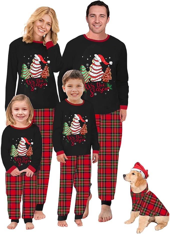 Awoscut Christmas Family Matching Pajamas Christmas Pjs Holiday Nightwear Sleepwear Sets Long Sleeve Pjs