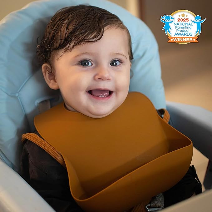 Moonkie Silicone Baby Bibs Set Of 2 | BPA Free Waterproof | Soft Flexible Adjustable Silicone Bibs for Babies & Toddlers(Ether/Muted)