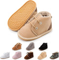 Baby Unisex Warm Snow Boots Newborn Leather Fur Lace Up Ankle Anti-Slip Rubber Texture Sole Toddler Prewalker Winter Crib Shoes