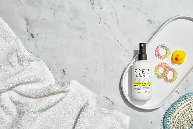 Zoey Naturals - Vanilla Grapefruit Hair Detangler Spray for Kids - Moisturizes Scalp & Fights Tangles & Dry Hair - Non-Toxic Tear-Free Leave-In Conditioner Treatment for Babies - Made in the USA, 4 Oz