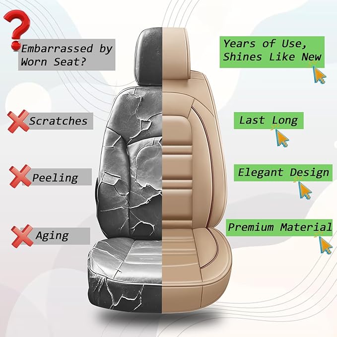 Seat Covers for Chevy Cruze 2011-2019 | 5-Seats Leather Seat Covers, Easy to Install Automotive Seat Covers Full Set (Full Set, Beige)