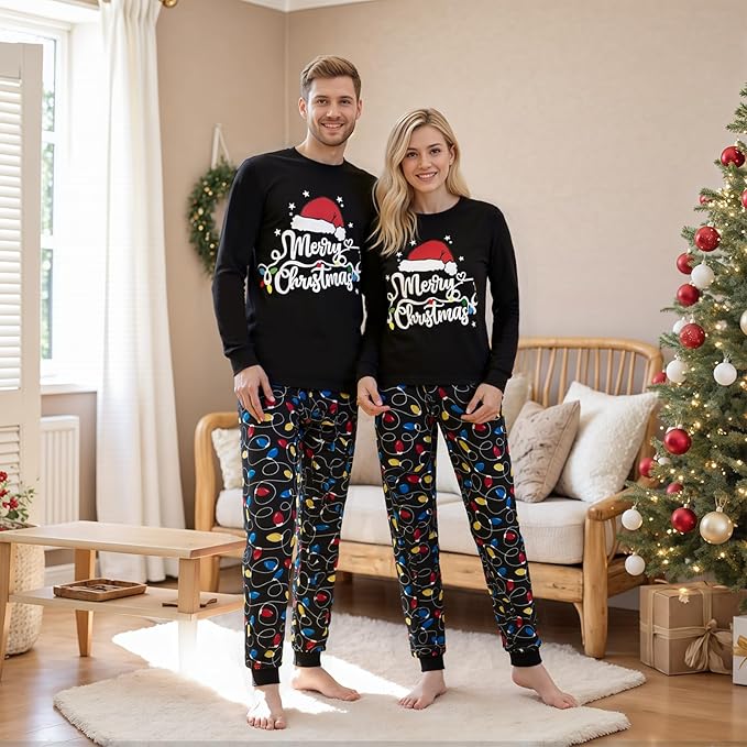 Awoscut Christmas Family Matching Pajamas Christmas Pjs Holiday Nightwear Sleepwear Sets Long Sleeve Pjs