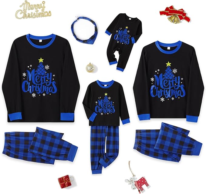 Awoscut Christmas Family Matching Pajamas Christmas Pjs Holiday Nightwear Sleepwear Sets Long Sleeve Pjs