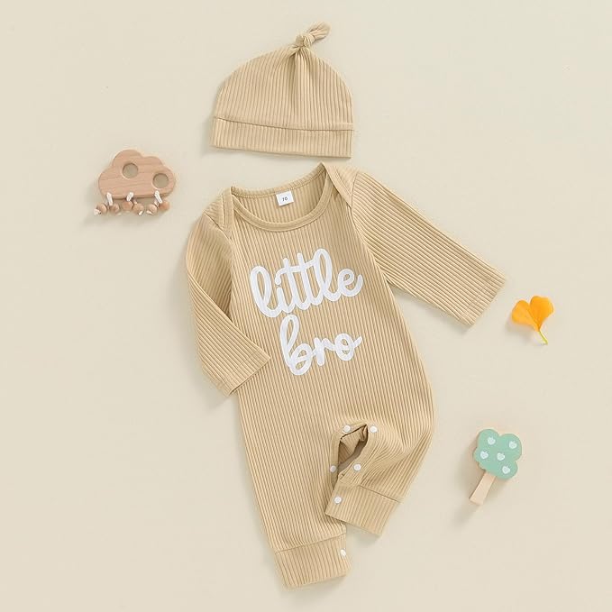 Fernvia Newborn Baby Boy Clothes Letters Print Bodysuit 3 6 9 12 18 Months Long Sleeve Jumpsuit with Hat 2PCS Outfits Set