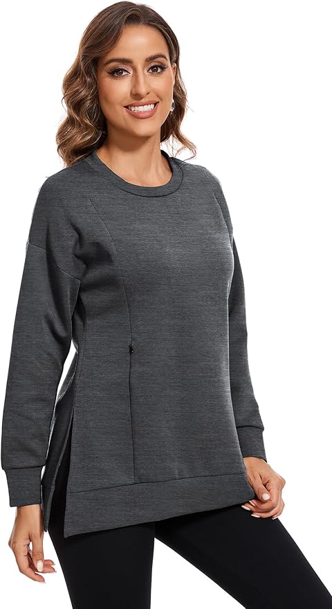 Smallshow Women's Nursing Tops Sweatshirt Long Sleeve Side Split Breastfeeding Shirt